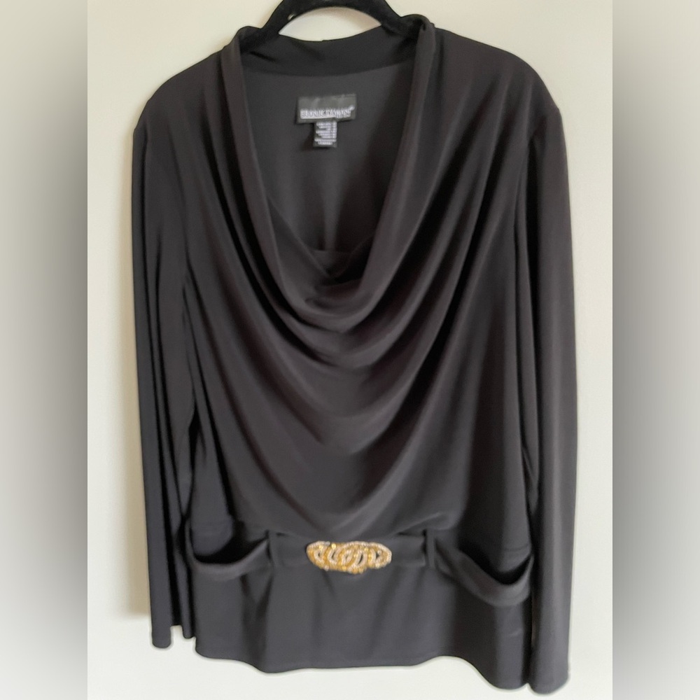 Frank Lyman Black Cowl Neck L/S Top with Jeweled Faux Belt 16